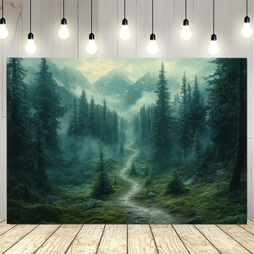 The lush green pine forest landscape tapestry and natural scenery wall hanging are suitable for bedrooms and living rooms