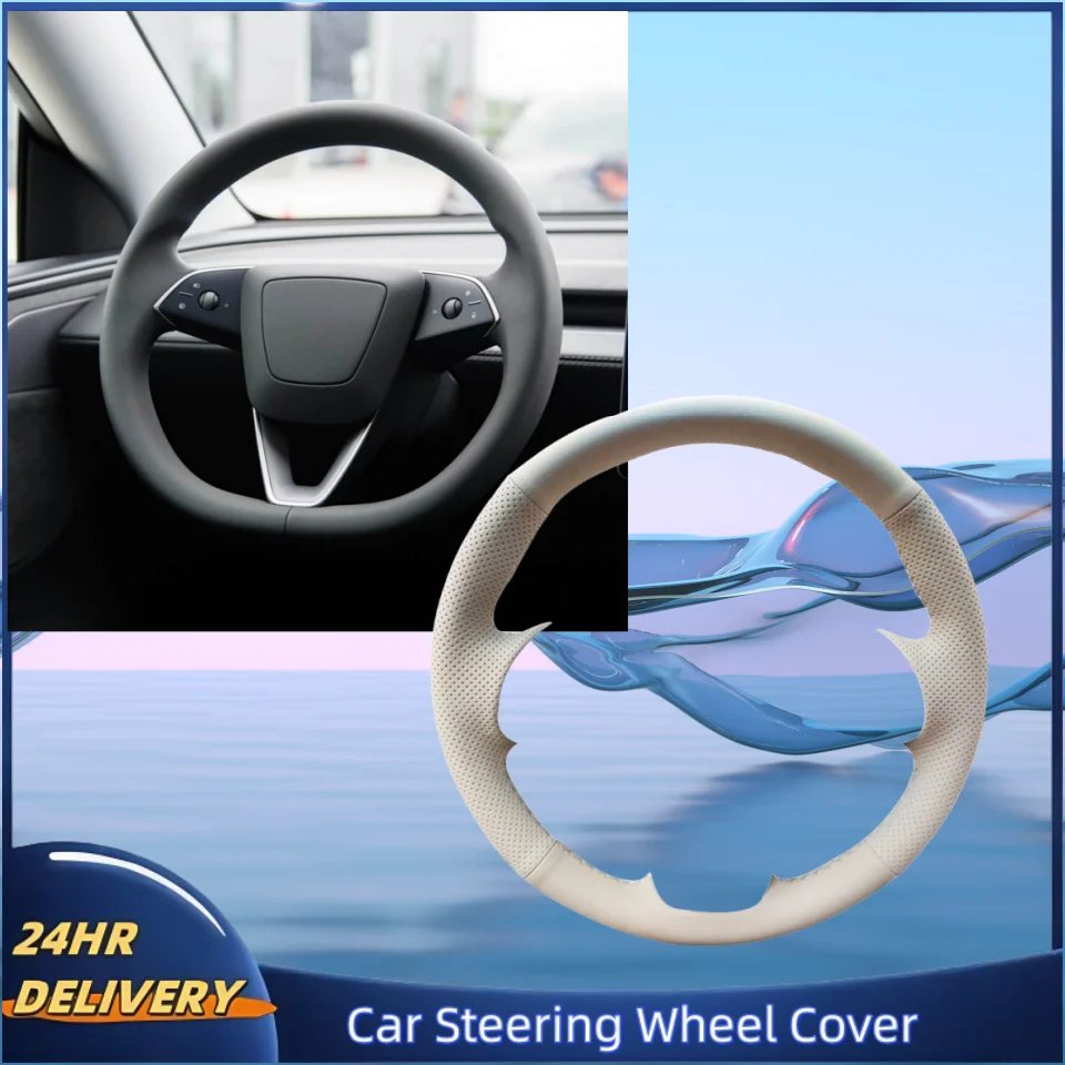 

Customized Hand-stitched Microfiber Leather Steering Wheel Cover For Tesla New Model 3 Highland 2024 Car Interior Accessories