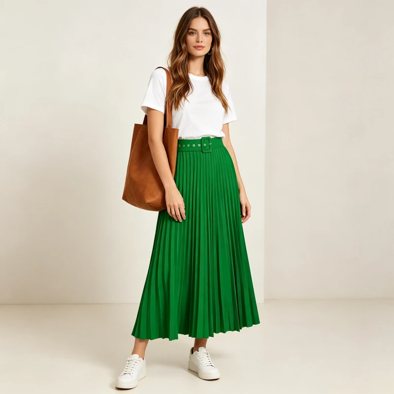 

Pleated Skirts Women Ankle Length Skirt A Line Belt High Waist Solid Elegant Splice Y2k Streetwear Daily Work Casual 2026 Summer