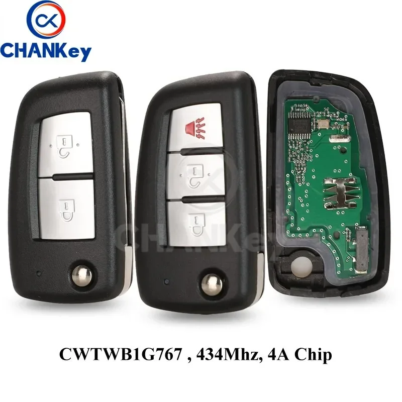 CHANKey 2/3 Buttons 433MHz 4A PCF7952E Flip Remote Key For Nissan Qashqai J11 Pulsar C13 Juke F15 X-Trail T32 Micra CWTWB1G767