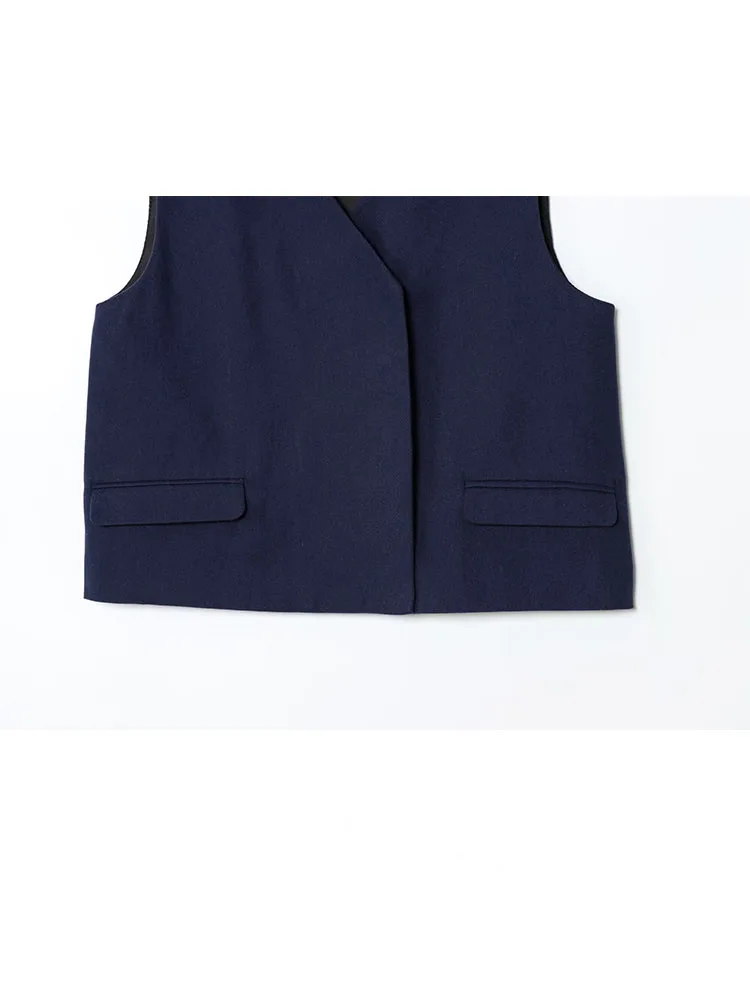 HH Vrouwen Sexy Mode Effen 2 Delige Set Flip Cover Ontwerp V-hals Mouwloos Vest + Chic Rits Geplooide Zak broek