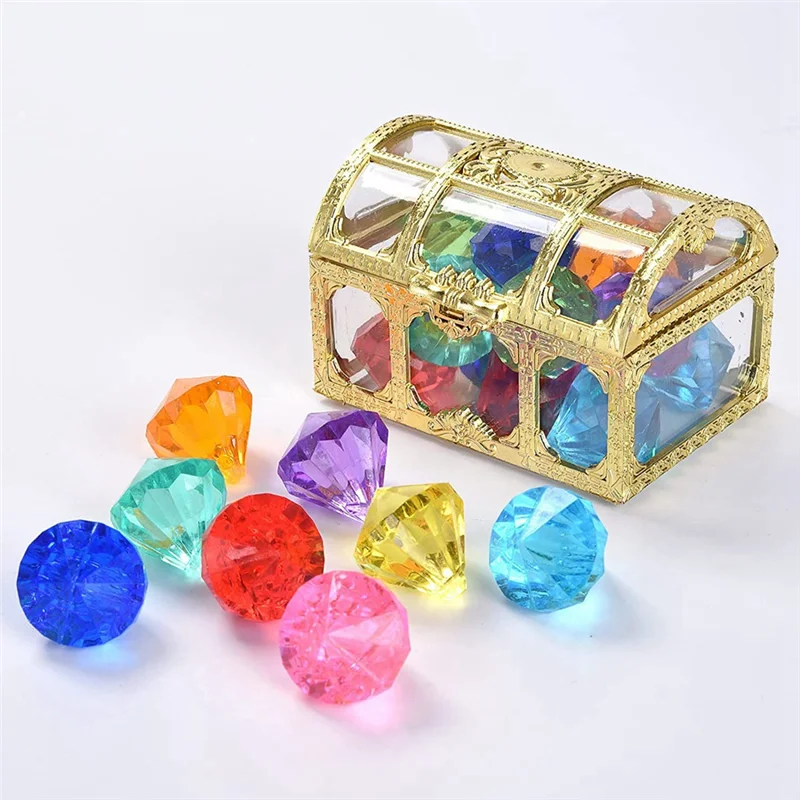 12Pcs Diving Gem Pool Toys Include Colorful Diamonds Set Dive Toy Treasure Chest Underwater Swimming Toy Gem Pirate Box