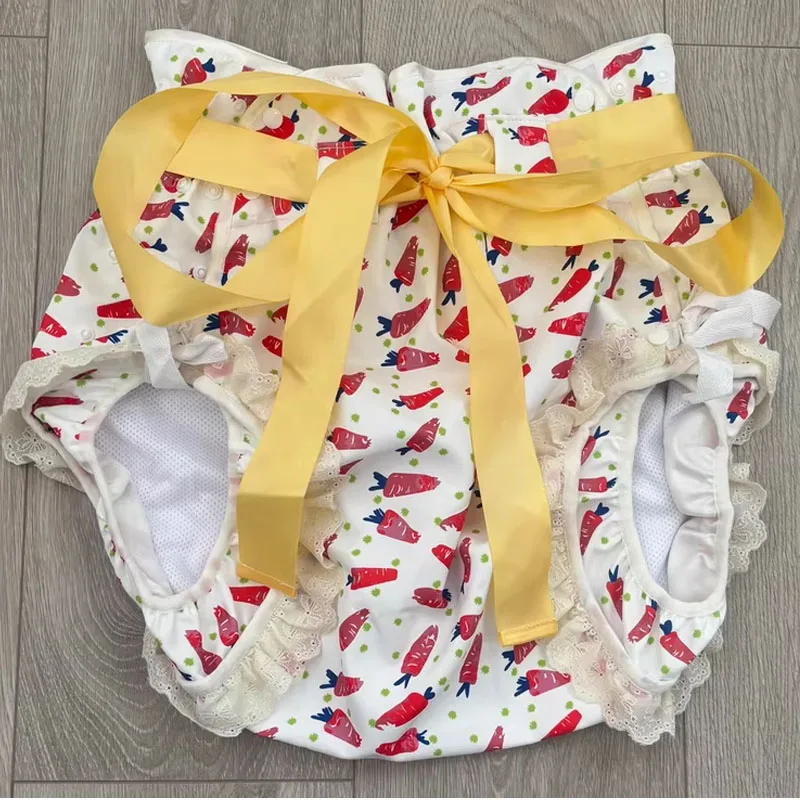 

ABDL чехол для подгузников для взрослых в японском стиле, трусы на шнуровке с высокой талией DDLG, хлопковые двухслойные водонепроницаемые трусики для подгузников с милым принтом