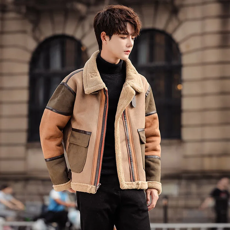 سترات LUZHEN سميكة للرجال بطانة من صوف الضأن مبطنة من الجلد القطيفة معاطف أنيقة للرجال الأمريكية JY4662 #4