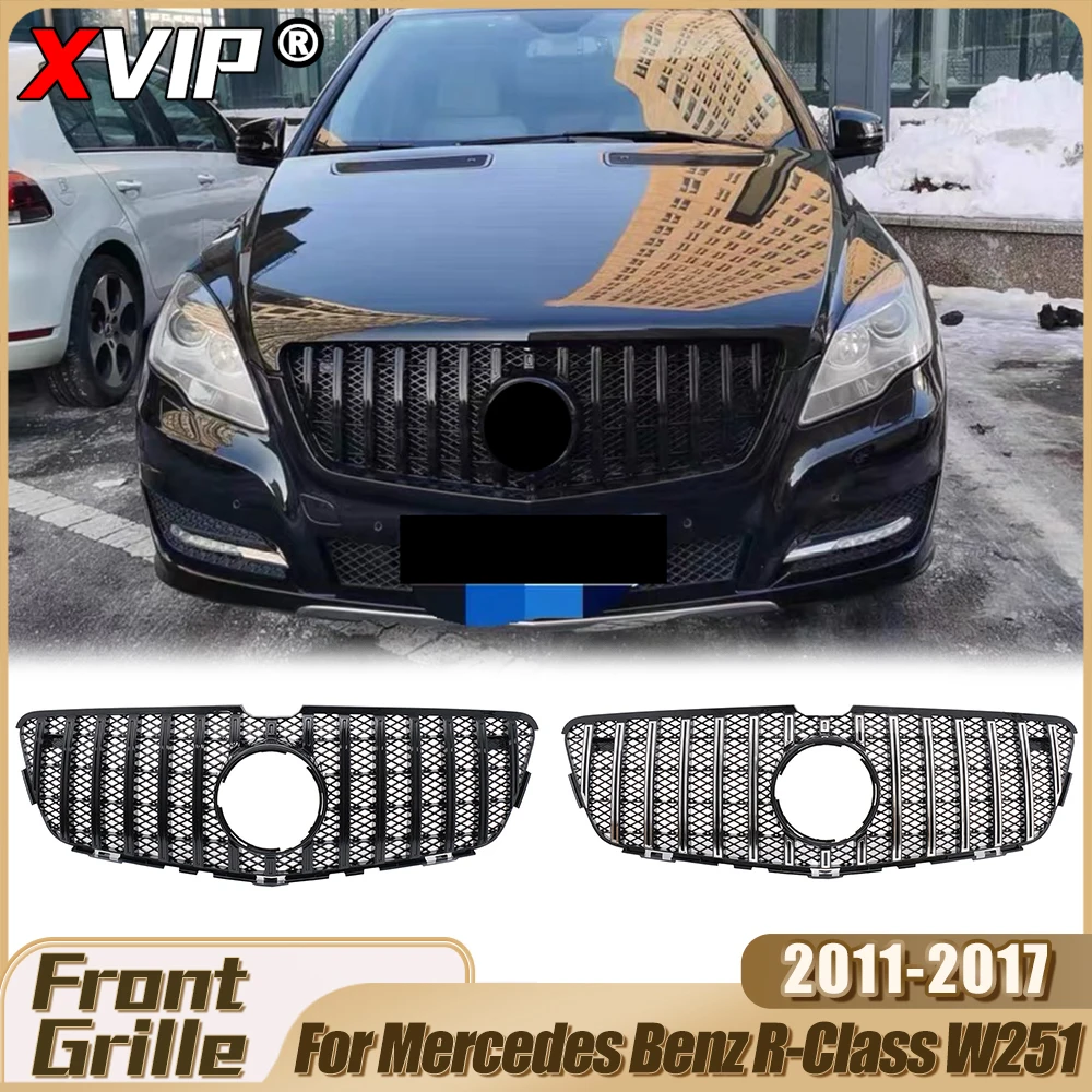 

XVIP Glossy Black GTR Style Bumper Grille For Mercedes Benz R-Class W251 R350 11-17 Chrome Silver GTR Style Racing Grille Tuning