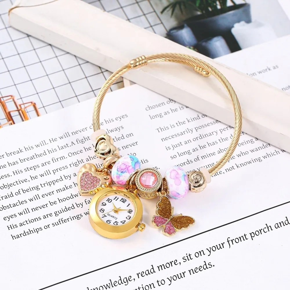 Trendy Adjustable Women's Bracelet Watches Elegant Luxury Beaded Watches Versatile Alloy Quartz Watch Birthday Gift