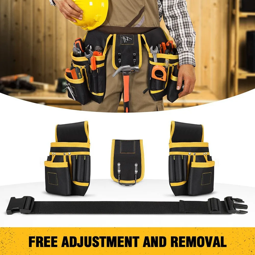 Tool Pouch with Magnetic Belt Hammer Holder & Nail Suction, Multi-Pocket Waist Bag Organizer for Electrician Carpenter Handyman