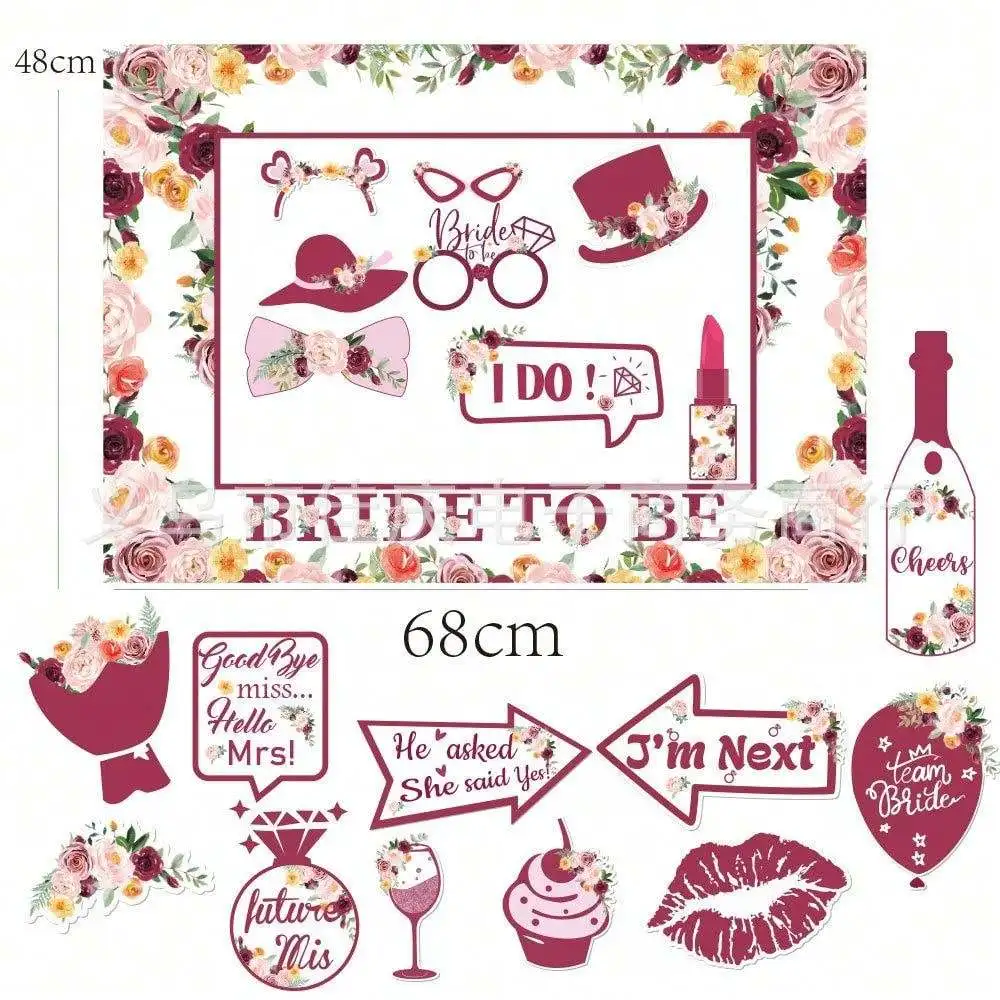 1 Pack,  Bride Handheld Paper Photo Frame Photo Props Rose Gold Combination Set, Girls Bachelorette Party Wedding