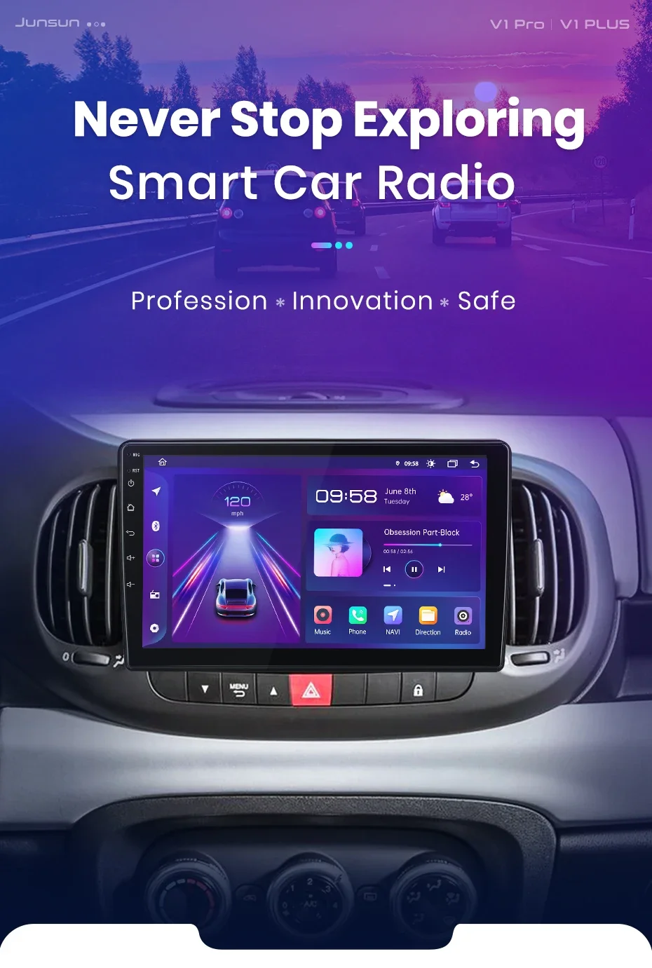 Junsun drahtloses Carplay Android Autoradio für Fiat 500l 2013-2017 Auto intelligente Systeme rds bt dsp 2 din Autoradio – Detail 2