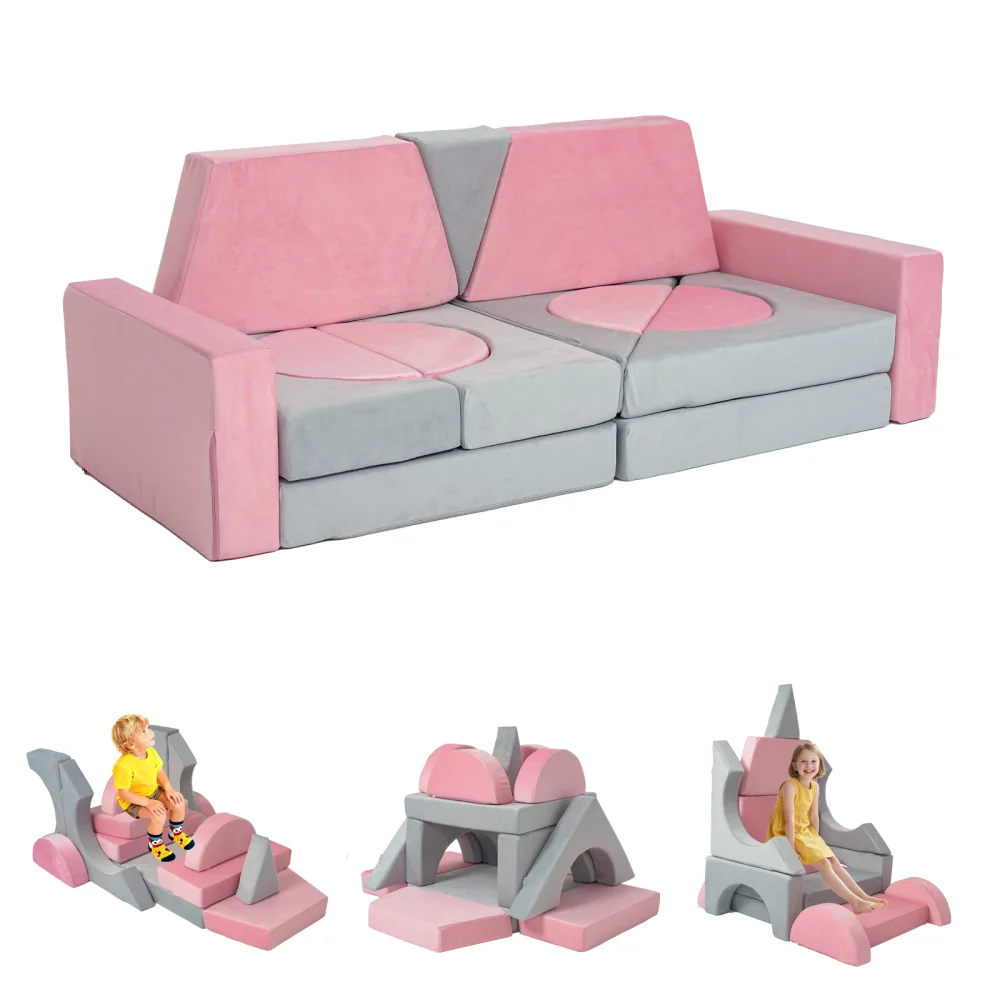 15pcs Modular Kids Play Couch, Convertible Sofa Fort Building Kit for Playroom, Boys & Girls