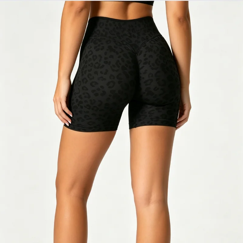 HISTELLO Yoga Shorts Fitness Leopard Print Women Scrunch Hip Lift Seamless Sports Leggings Slim Tummy Fit Running Gym Short