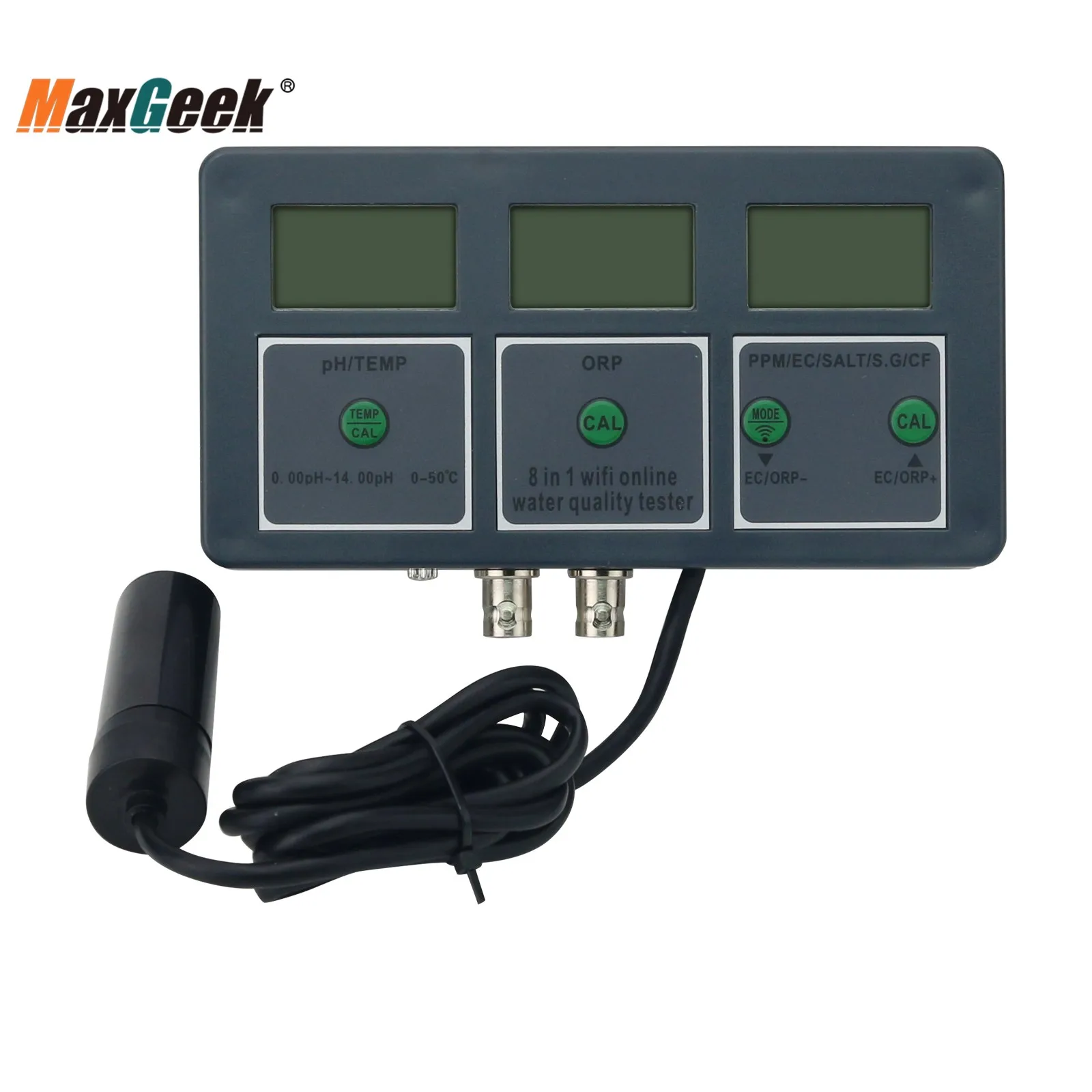 Maxgeek PH-W218 WiFi Cellphone APP 8-In-1 Water Quality Tester PH/ORP/EC/SALT Fish Tank Online Water Monitor