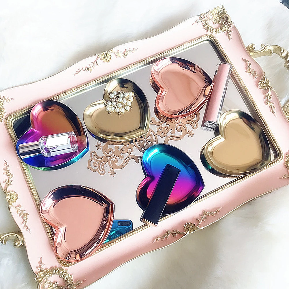 

Metal Jewelry Tray Rose Gold Heart Shaped Durable Storage Plate Desktop Decor Photo Props Small Tray Heart Dish