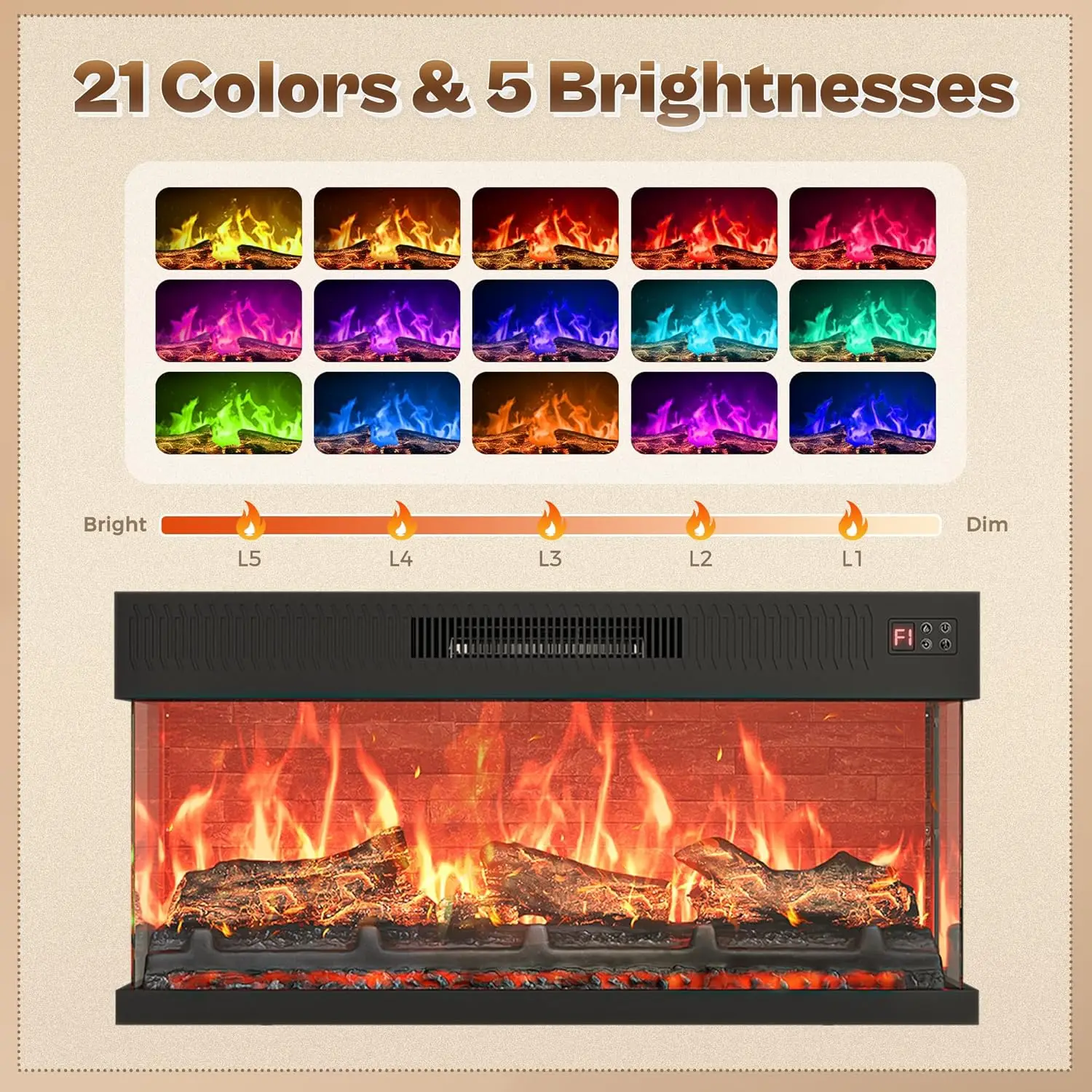 Suporte de TV com lareira com luzes LED para TV de 75 e 80 polegadas, centro de entretenimento de lareira de vidro de 3 lados, suporte de TV de fazenda de 70 polegadas