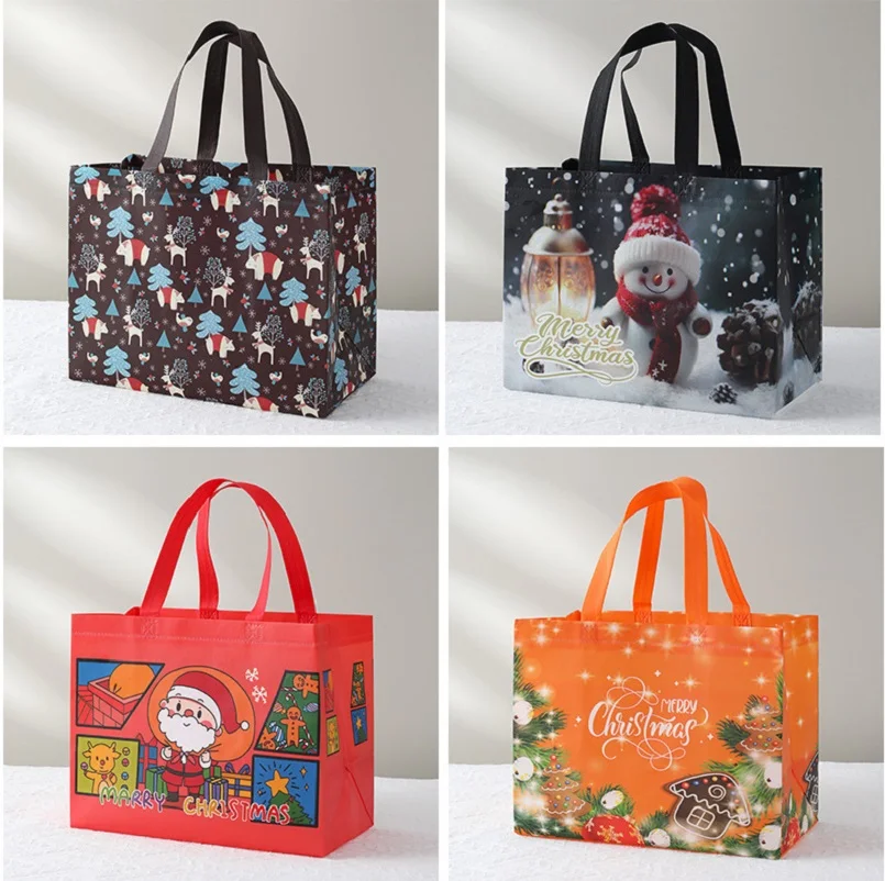 Creative Christmas Tote Bag Square Non-Woven Gift Bag Waterproof Christmas Candy Storage Bag Holiday Parties Gift Supplies