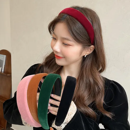 Imagen 1 del producto Diademas acolchadas de esponja de tela de terciopelo suave para mujeres y niñas, aros para el cabello de Color sólido, accesorios para el cabello para lavado de cara, 4/2 unidades