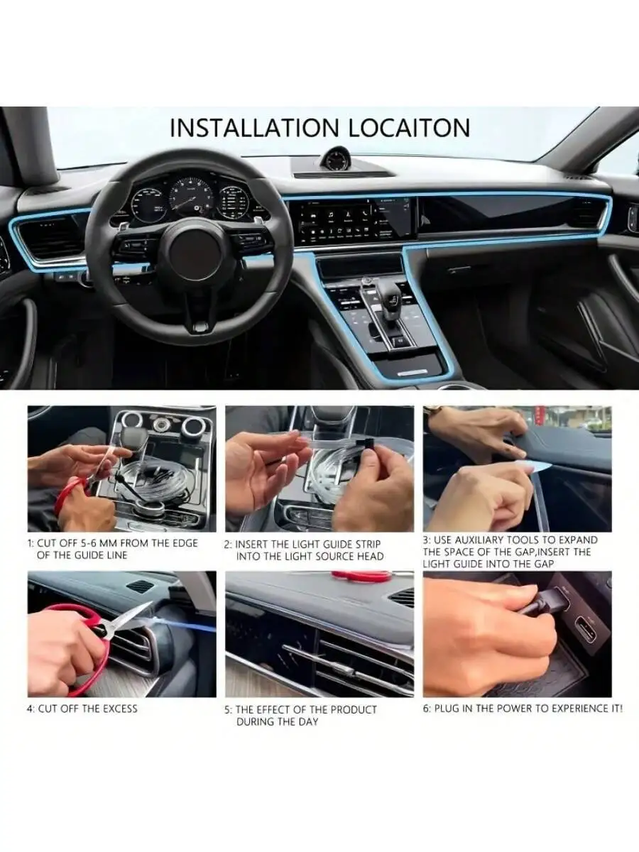 118-Inch/3-Meter RGB USB Car Interior Light Strip | Ambient LED Lighting Kit With App Control, Fiber Optic And Music-Synced
