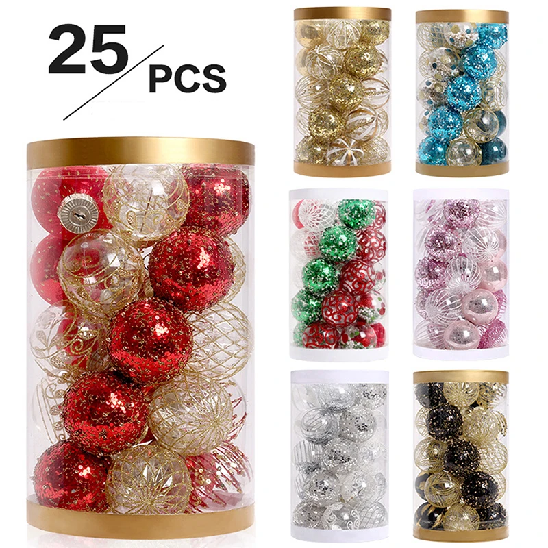 25Pcs Christmas Balls 6CM Glittering Christmas Tree Ornaments Balls Reusable Beautiful Home Christmas Balls Hanging Ornaments