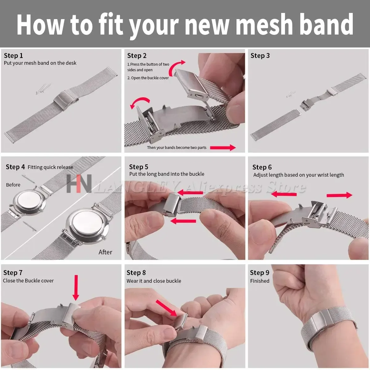 스테인리스 스틸 메쉬 시계줄 퀵 릴리즈 밀라니즈 루프 메쉬 시계 스트랩 12mm 14mm 16mm 18mm 20mm 22mm 24mm 남녀 공용