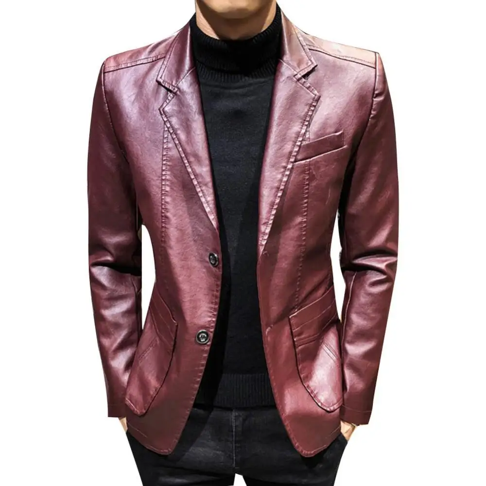 Men Leather Suits Jackets Blazers Jackets Coats New Fashion Male Slim Fit PU Leather Overcoats Blazers Jackets Coats Size 4XL