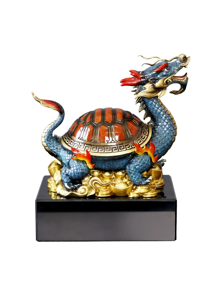 Pure copper fortune dragon turtle ornaments office study entrance desktop decorations