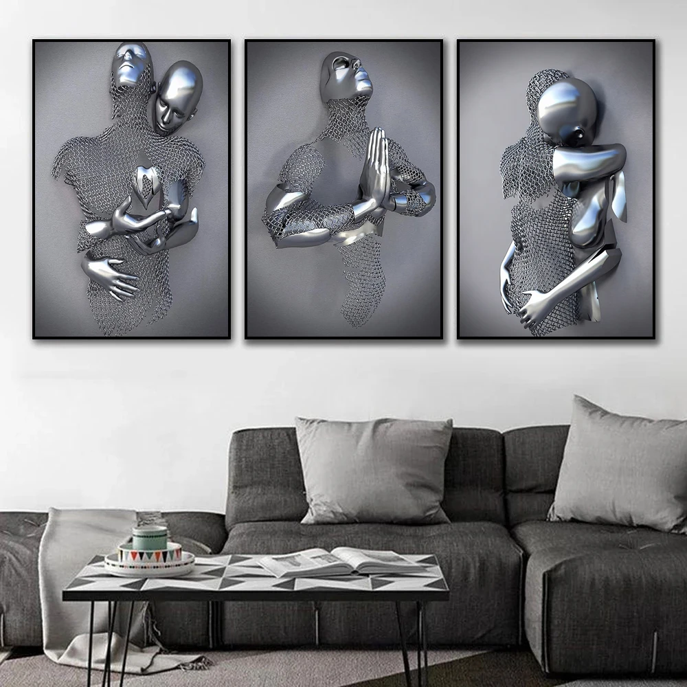 Abstract Metal Portrait Wall Art Poster Couple Nordic Pop Mural Home Decor Canvas Painting Picture Print Living Room Decorati