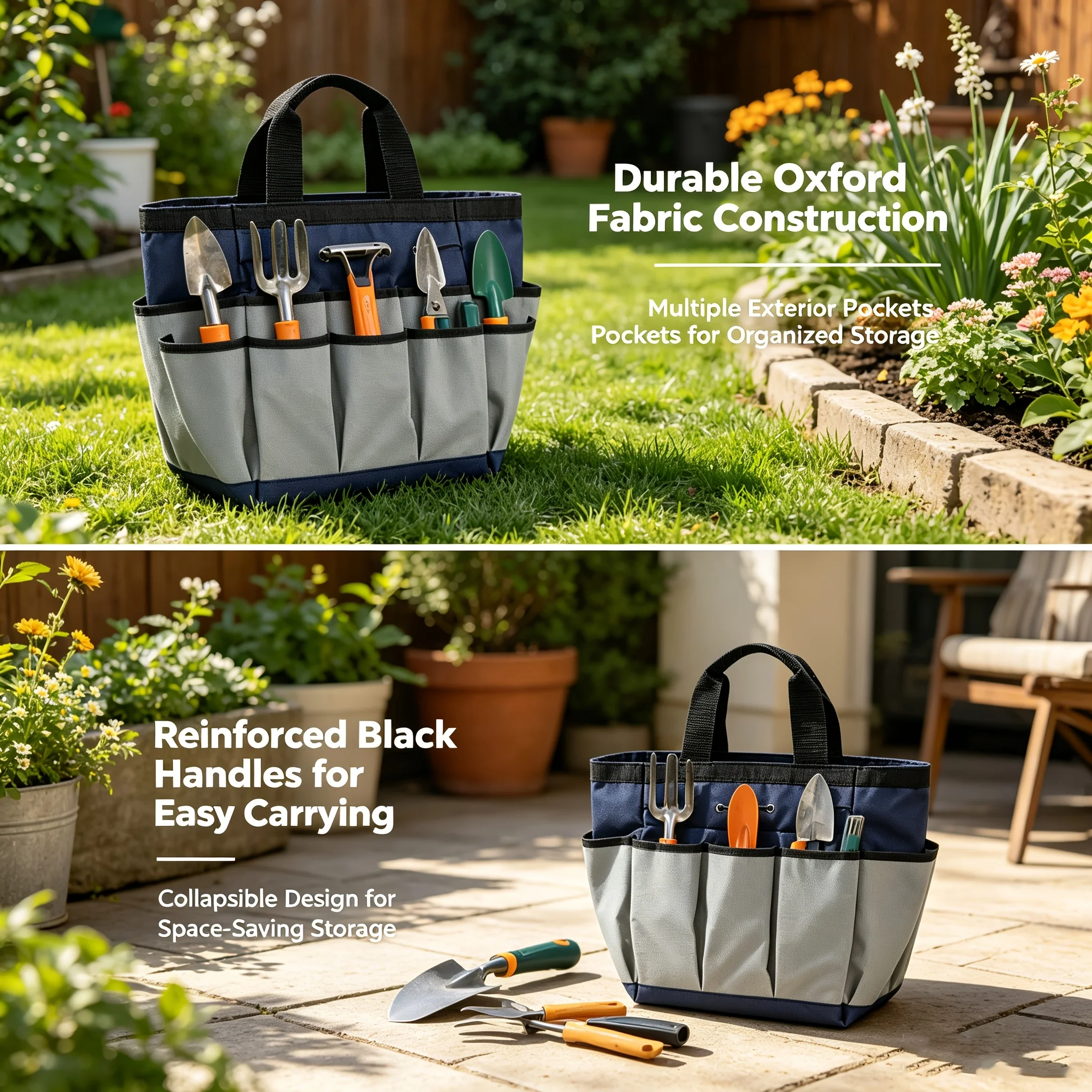 Heavy Duty 600d Oxford Fabric Garden Storage Bag Large Capacity With 1 Main Compartment 7 Side Pockets Gardening Hand Accessorie