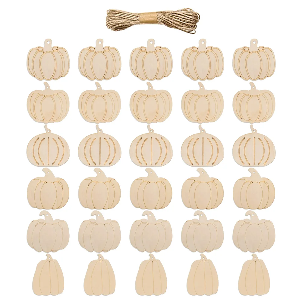 

1 set Pumpkin Wooden Cutouts Unfinished DIY Slices for Halloween Thanksgiving Craft Painting Portable Wood Chips
