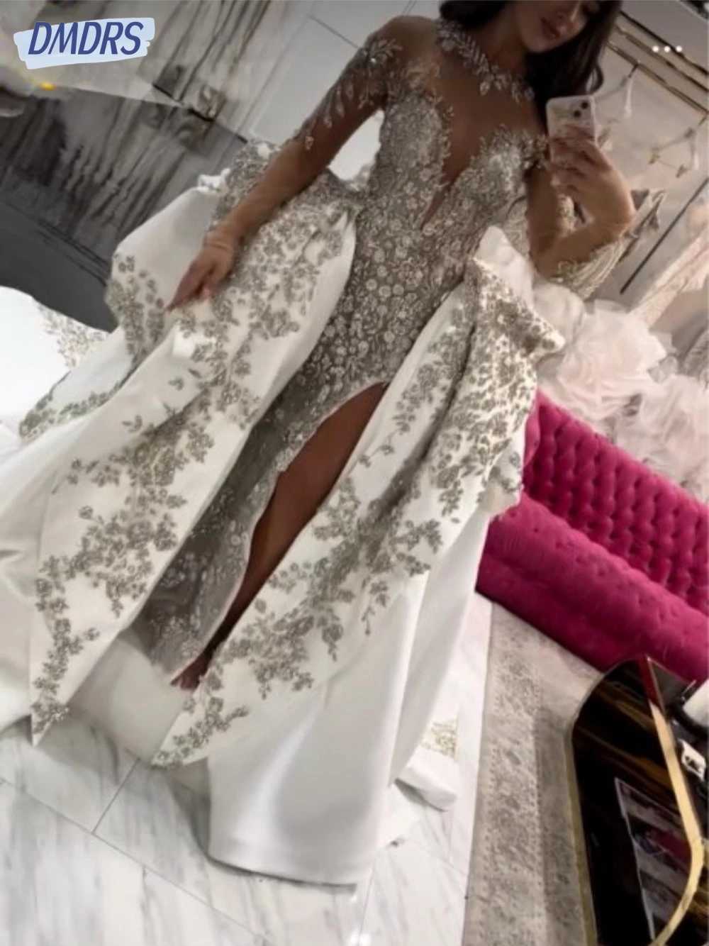Женское свадебное платье-Русалка It's yiiya, белое блестящее платье до пола с V-образным вырезом и аппликацией из кристаллов на лето 2019