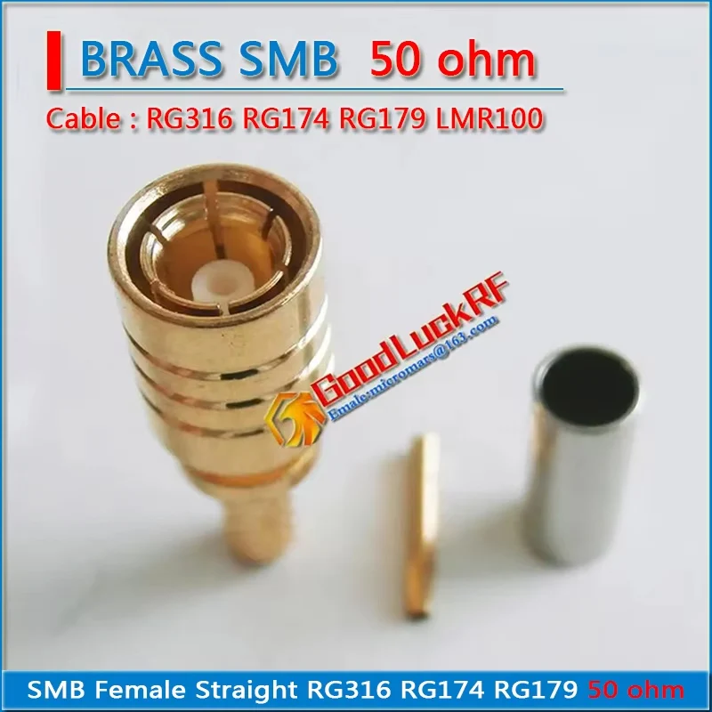 SMB Female Crimp RG316 RG174 RG179 LMR100 50-1.5 Cable Straight 50 ohm Window needle Right Angle Copper RF Connector Adapters
