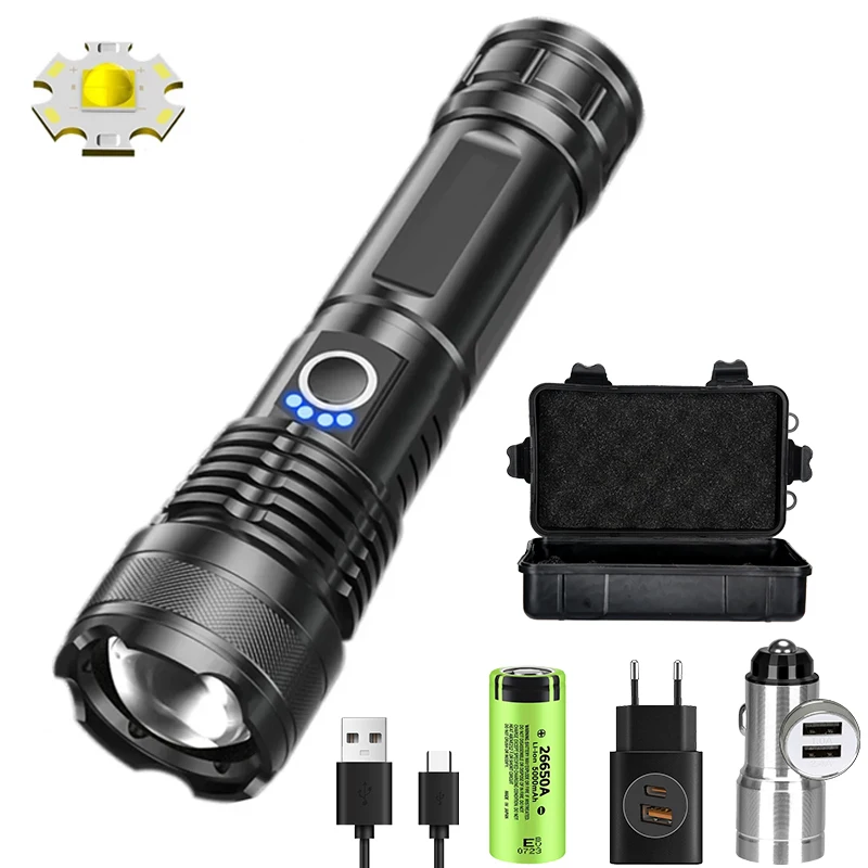90000lm High Power Xhp50 Led Zaklamp Oplaadbare Zaklamp Zoom Usb Hand Lantaarn Camping Buiten Waterdicht Noodgeval
