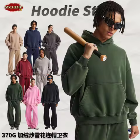 ZODF Retro 2025 Winter Man Washed Boxy Fleece Hoodies Unisex 370gsm Loose Hooded Pullovers Sweatshirt Streetwears HY1129