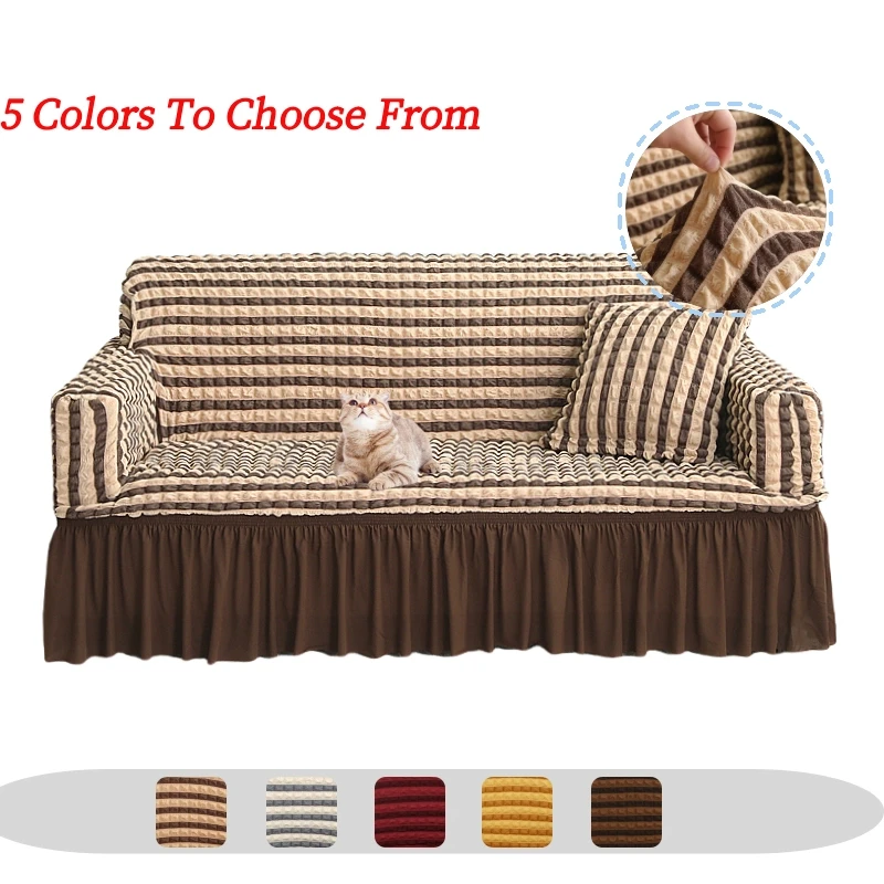 

Super Stretch Bubble Check Sofa Cover Sofa Cover With Skirt Washable Furniture Covers For Living Room Sofa Decoration
