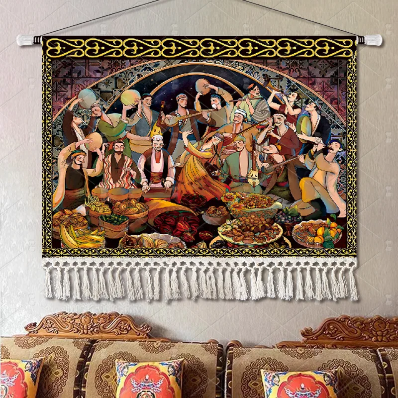 Landscape Ethnic Art Wall Tapestry Fabric Hanging Cloth for Living Room Bedside Restaurant  Hotel Wall Decor, Rod Not Included