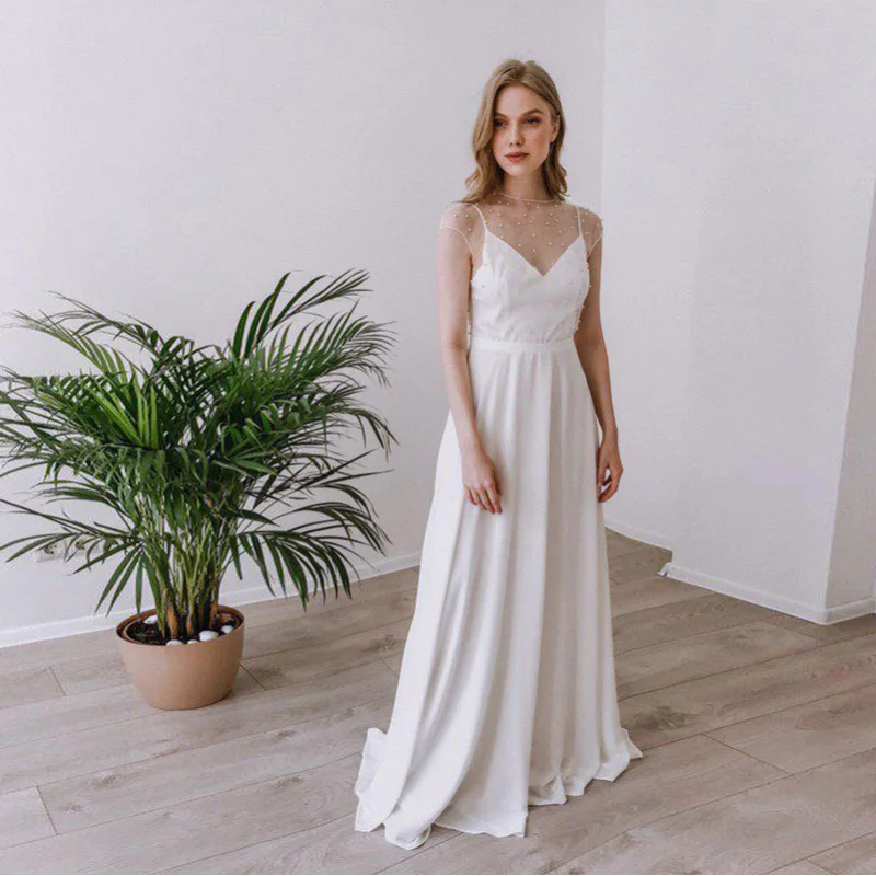 Hochzeitskleid im europäischen und amerikanischen Außenhandelsstil, Abendkleid, Rundhalsausschnitt, Perlen-Mesh, schlankmachend