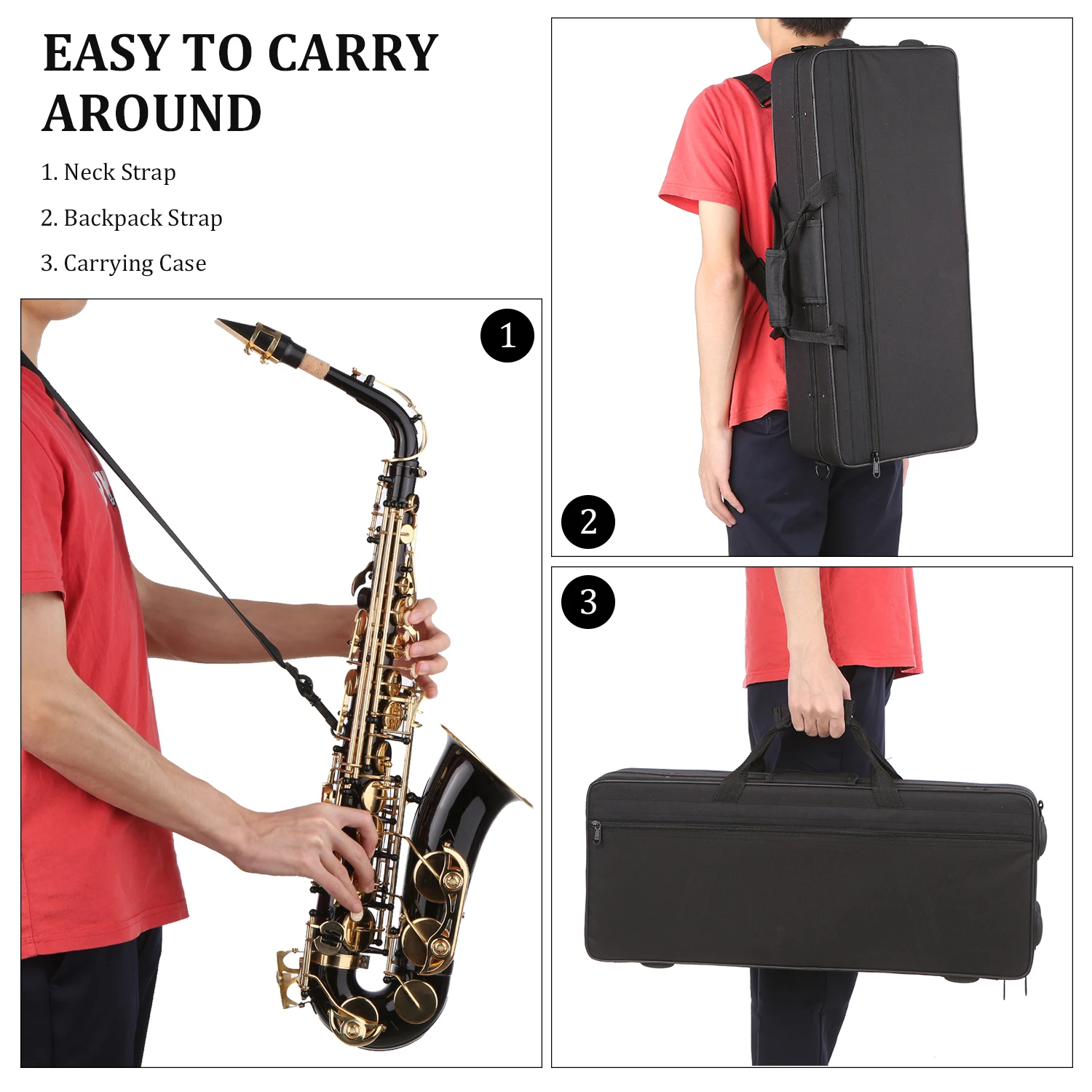 Saxophone Black Paint E-flat Sax for Beginner Student Intermediate Player Brass Eb Alto Saxophone w Mouthpiece Brush Sax Straps