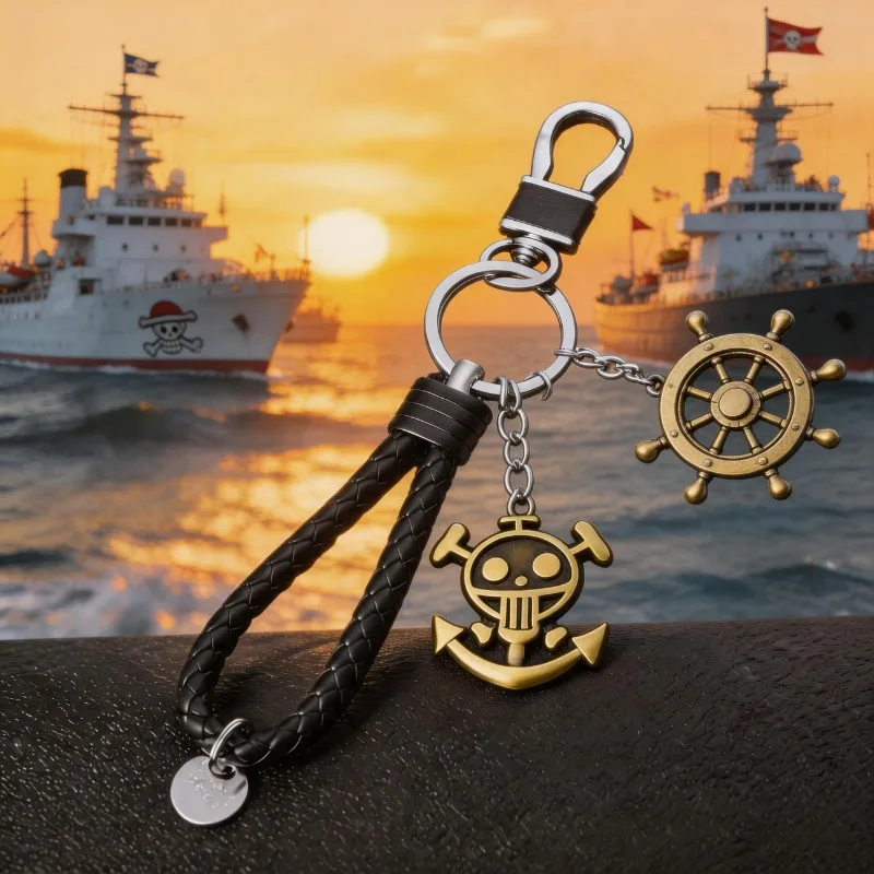 One Piece Luffy Keychain Cartoon Straw Hat Skeleton Metal Pendant Creative Fashion Anime Accessories Car Bag Keychain Gift