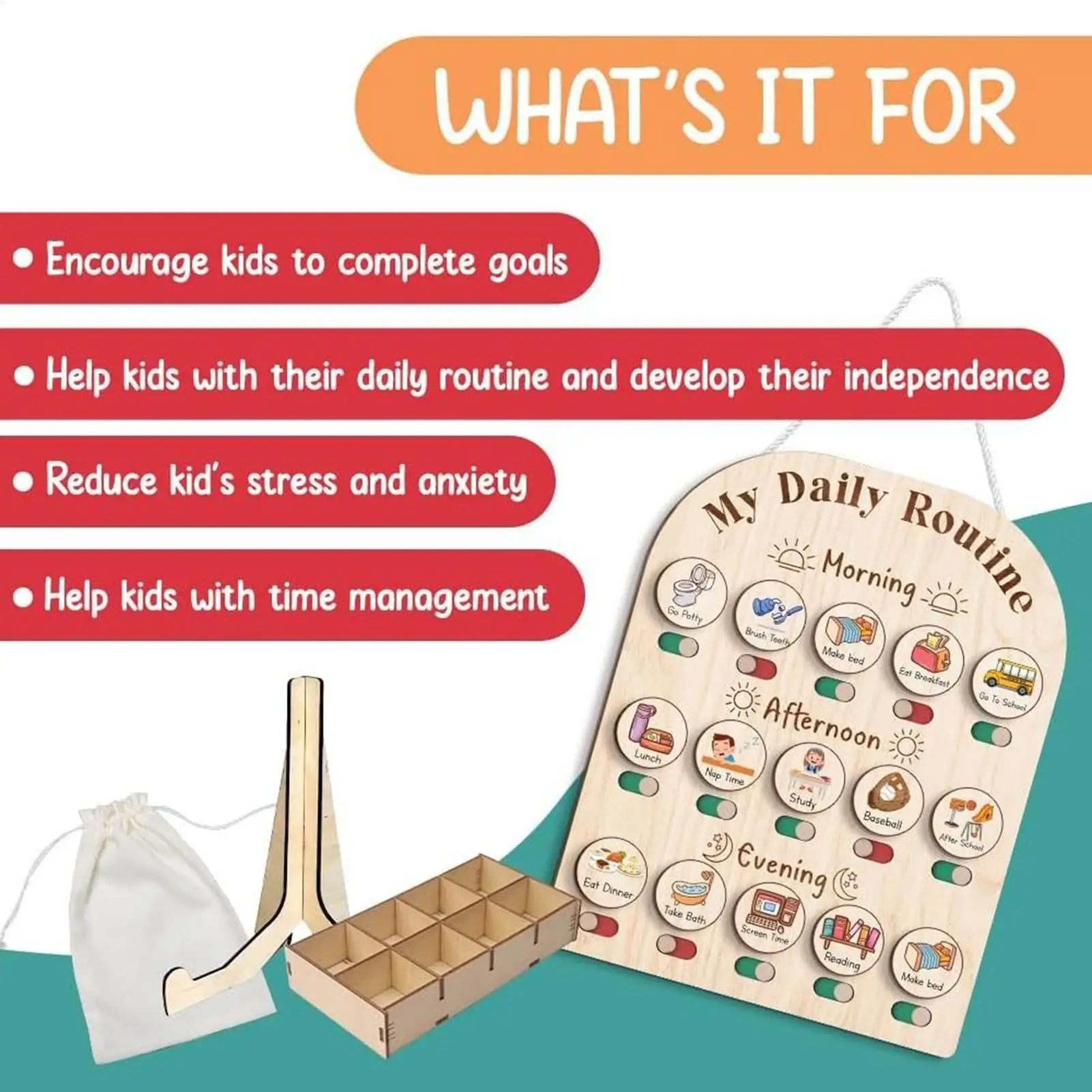 مخطط روتيني يومي للأطفال لوحة روتينية خشبية وقت النوم للأطفال الصغار 3-5 ألعاب تعليمية لوحات مخططة خشبية مستلزمات مدرسية صباحية #4