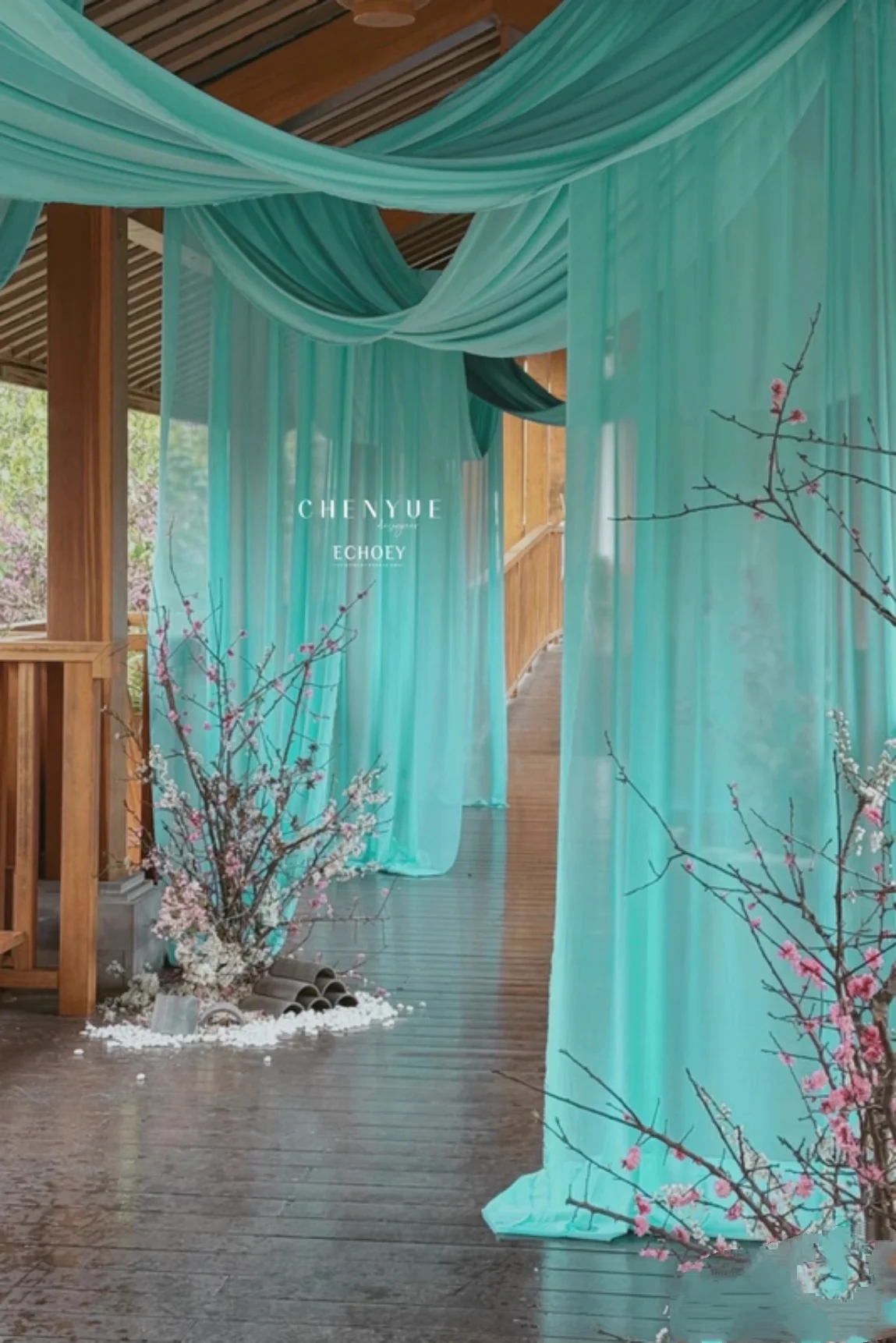 Blue Water Light Green Chiffon Draping Fabric for Wedding Translucent Background Cotton Curtain Ceiling Cloth Layout Fabric