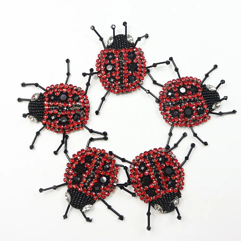 Ladybird Patch Rhinestones Beads Handmade Chic Fabric Applique DIY Clothes Decoration Unique Fashion Statement Big Ladybird