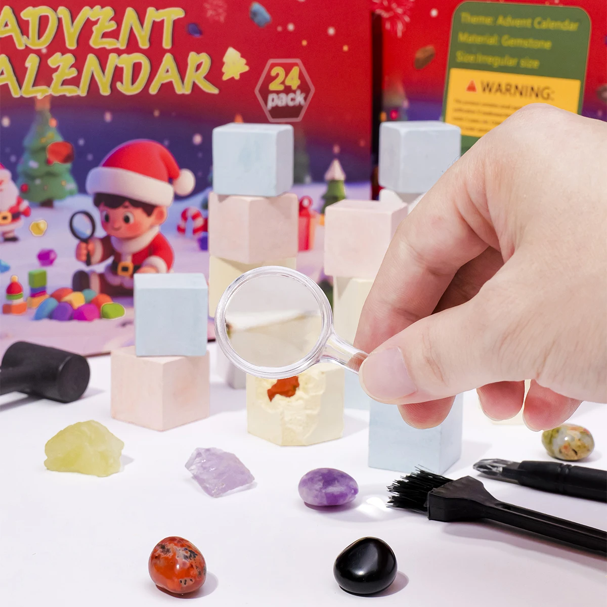 24-Day Countdown Advent Calendar with 24 Loose Natural Crystal Gemstones, Mining Selenite Rock Crystal Assortment, DIY Collectib