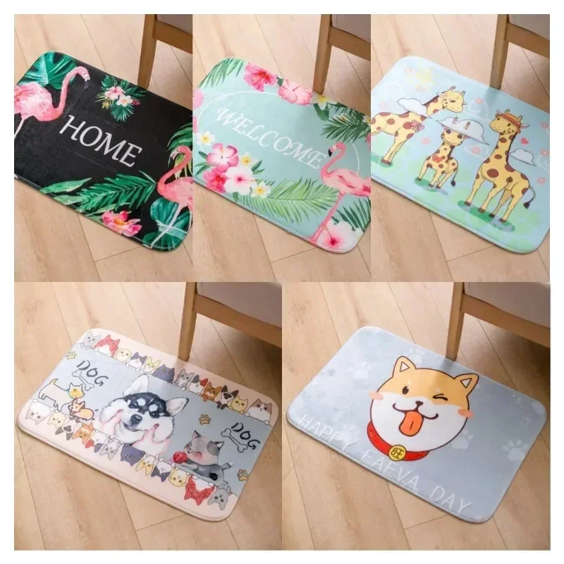 Cartoon Animals Shiba Inu Flamingo Floor Mat Bathroom Living Room Mat Non-slip Bedroom Door Home Carpet Mat 60x90cm