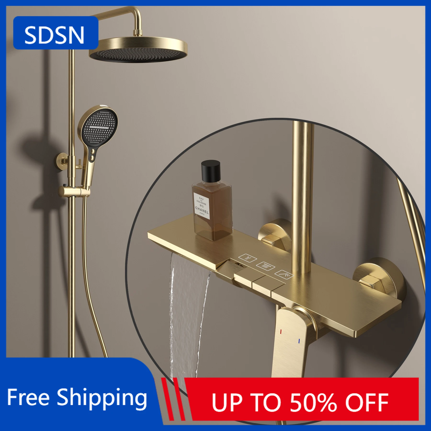 

Brushed Gold Piano Bathroom Shower System Faucet Accessories 12 Inch Rainfall Shower Head Hot Cold Piano Bathroom Shower Set