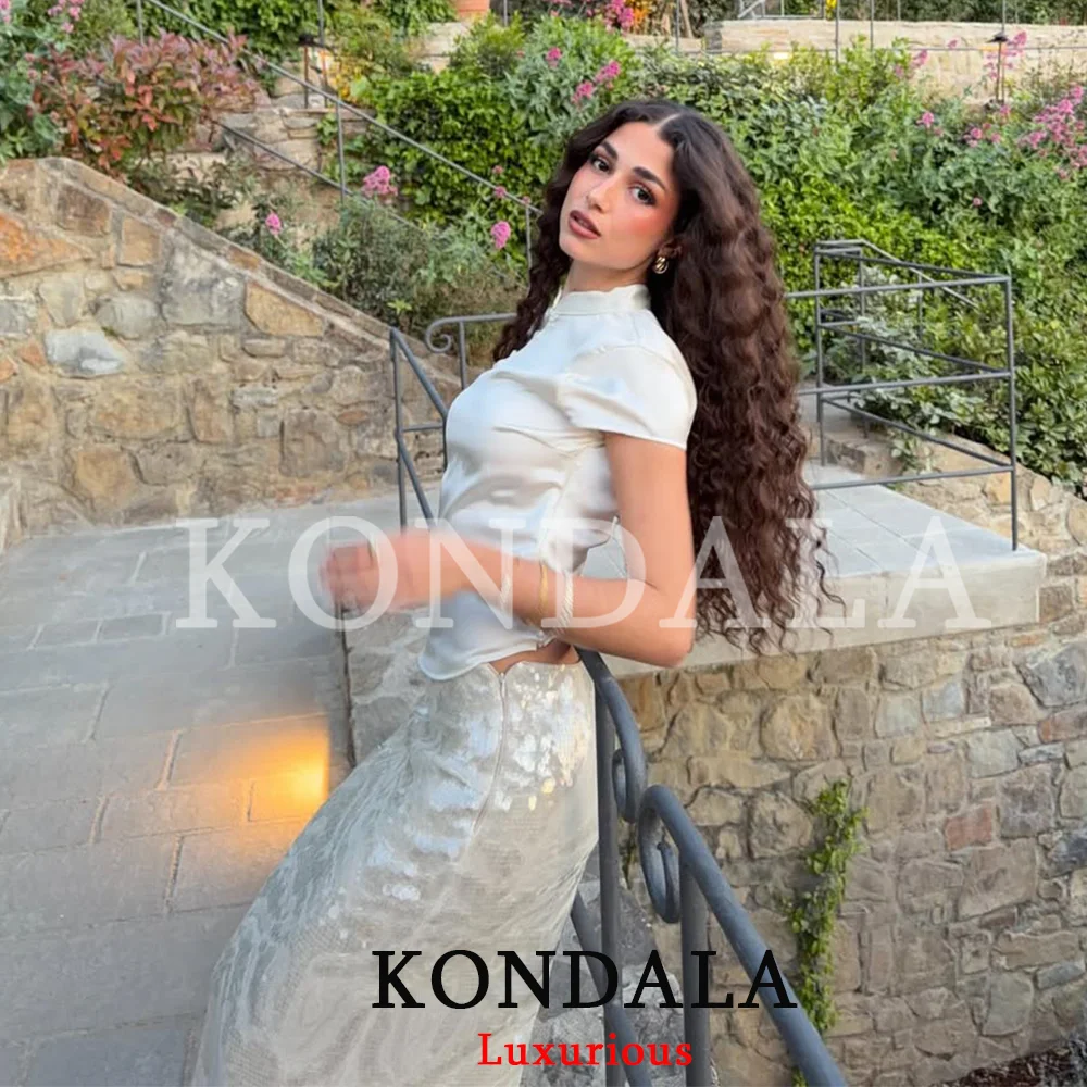 KONDALA High Street Casual Chic Women Top Stand Collar Short Sleeve Button Top Fashion 2026 Spring Summer Holiday Night Out Top