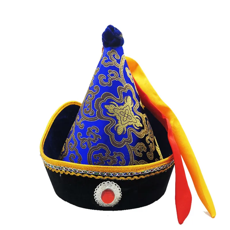 

Chinese Male Mongolian Hats Mongolia Traditional Headwear Adults Festival Performance Cap Royal Prince Cosplay Costumes