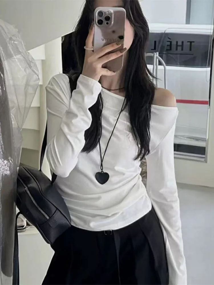 T-shirt lunga slim fit Sve One oulder da donna Winter Faion Casual Sle Base irt Top con design snellente in vita