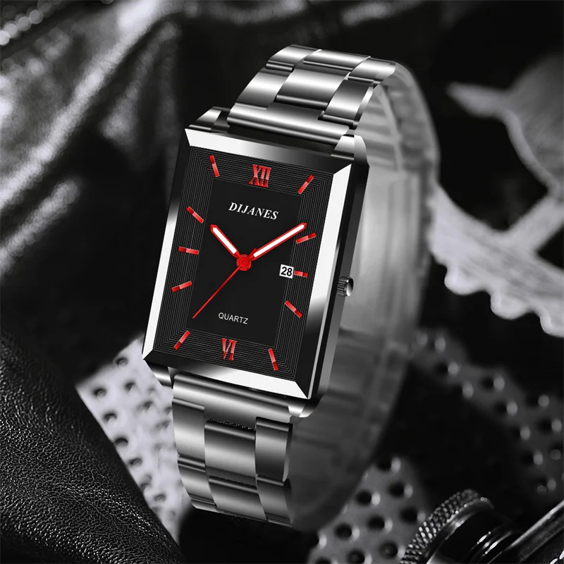 Quartz Watch For Men Luxury Fashion Business Watch Rectangle Stainless Steel Casual Quartz Men Watch Male Clock Reloj Hombre