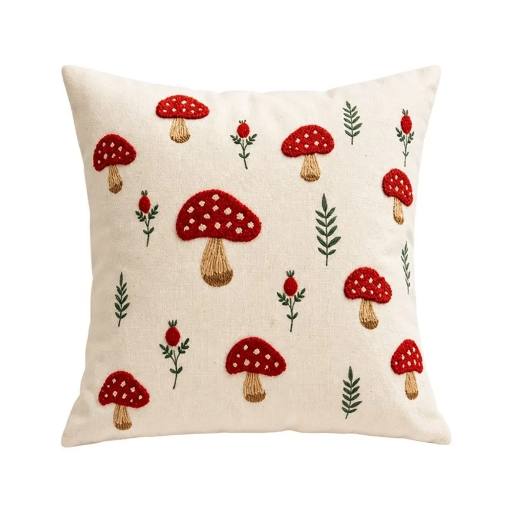 New Soft Throw Pillow Covers Maple Leaves Mushroom Cushion Covers Orange Red Zipper Closure Autumn Pillowcase Fall Decor