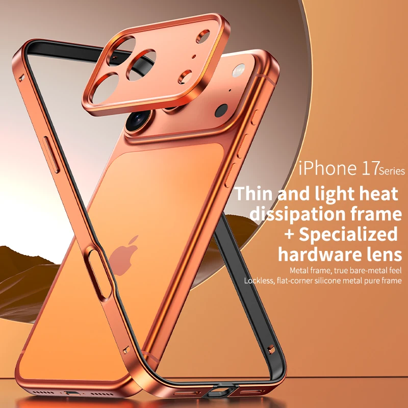 Orange Kameraobjektiv-Schutzhülle aus Metall, Silikon-Stoßfänger-Hülle für iPhone 17 Pro Max Air 16 Plus 15 14 13 17 Pro Telefonschutz