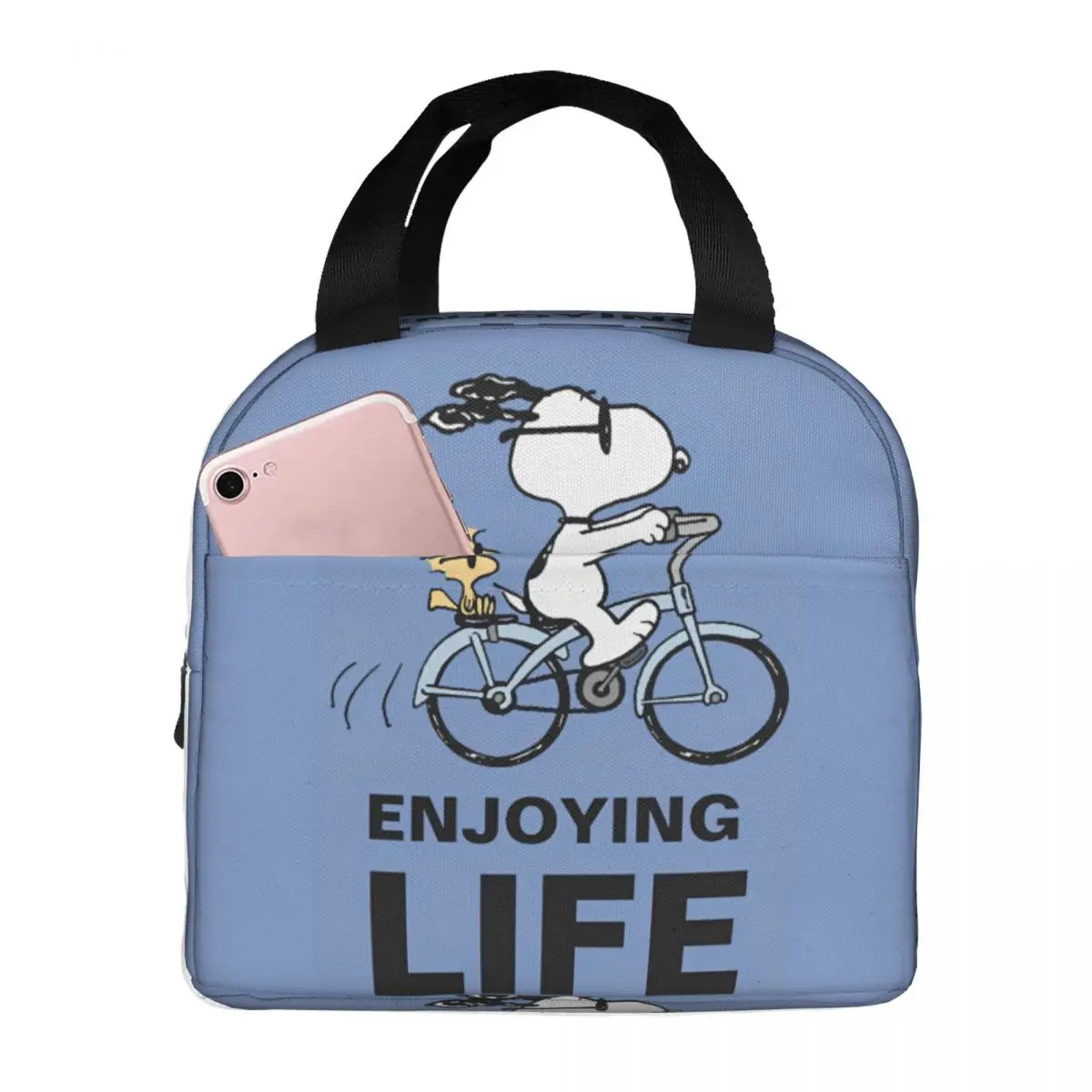 Snoopy Bicycle Cartoon Lunch Bag Convenient Lunch Box Office Designer Cooler Bag Kawaii Oxford Thermal Tote Handbags